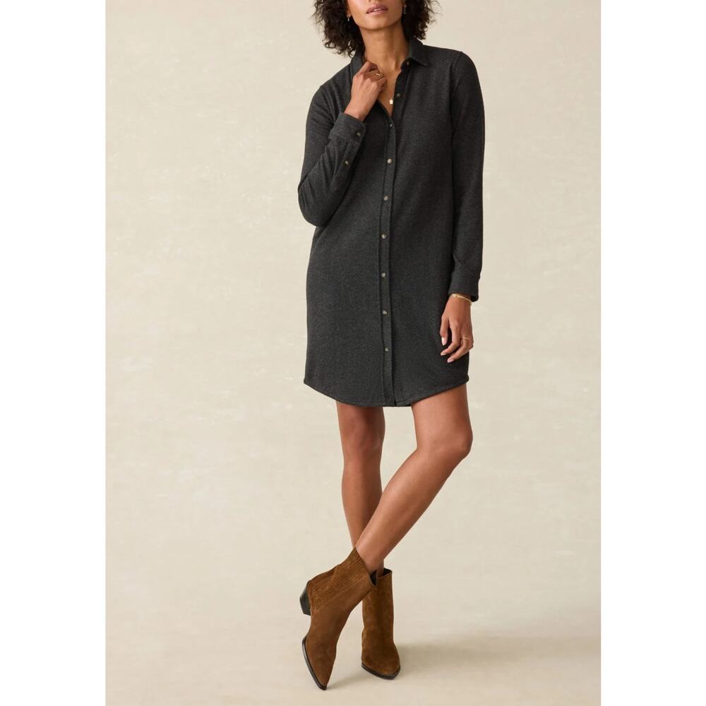 Faherty Legend Sweater Shirt Dress Heather Black Twill Button Up XL